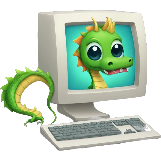 computer with a chibi dragon spirirt spiral out fibonacci emoji