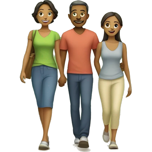 Mom,dad, and adult daughter walking in bamboo forest emoji