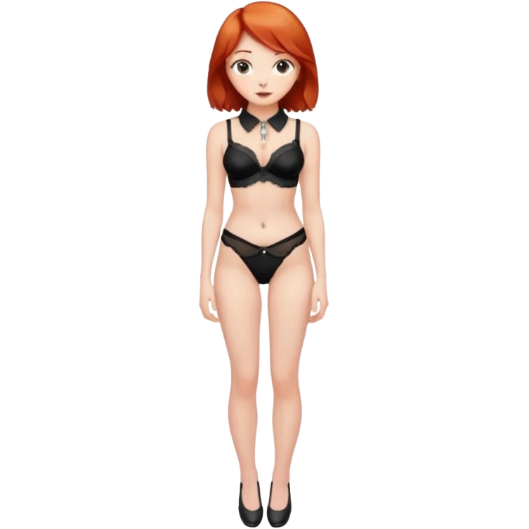 Рыжеволосая девушка в чёрном нижнем белье весь рост с ошейником emoji