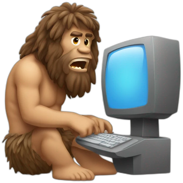 caveman with computer emoji