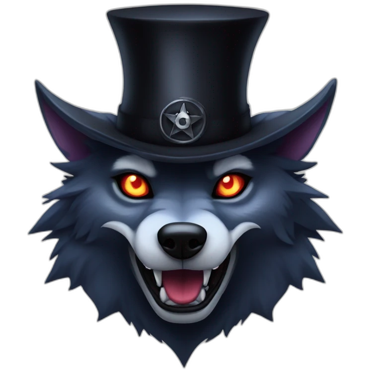 demonic wolf with pentagram top hat and a mysterious night emoji