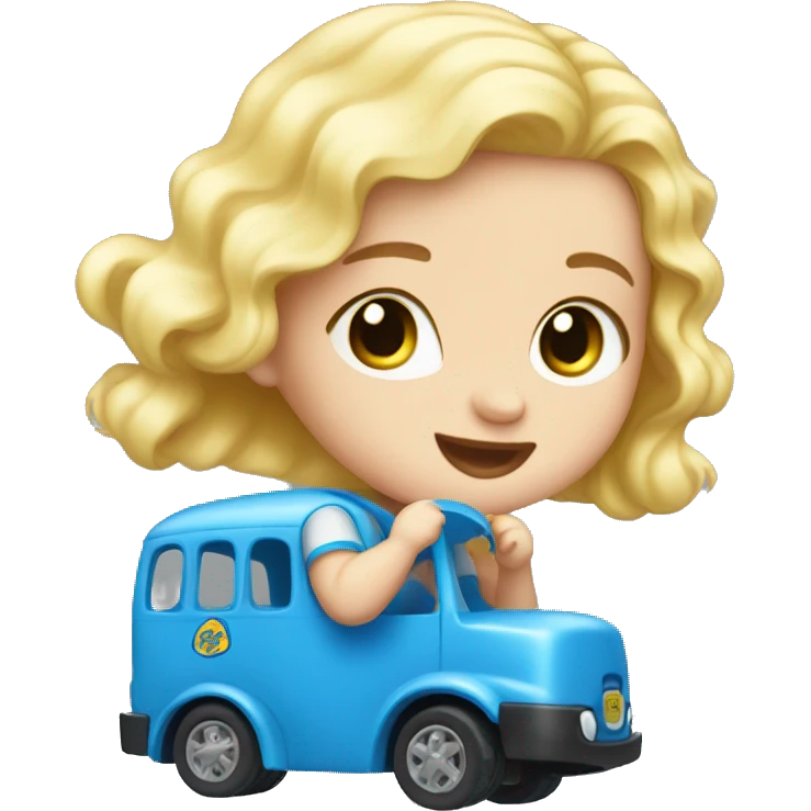 Baby Blonde hair blue eye playing with toy bus emoji