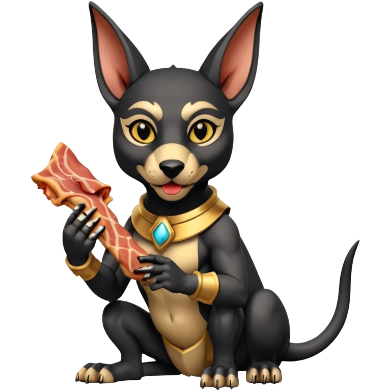  Fit mean Short-eared Black fur beautiful female robo anubis puppy statue gargoyle posed biting bacon  emoji