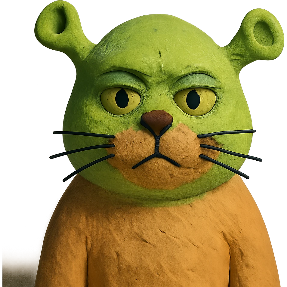 cat as Shrek with green ogre ears, textured emoji