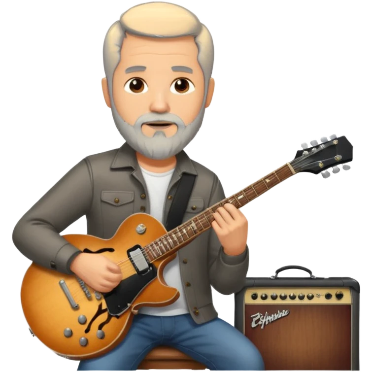 a short grey hair, with long side beard chop, middle age metal head with a classic epiphone eletric guitar emoji