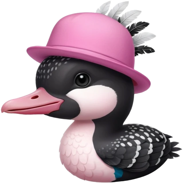 common loon wearing an axolotl hat emoji