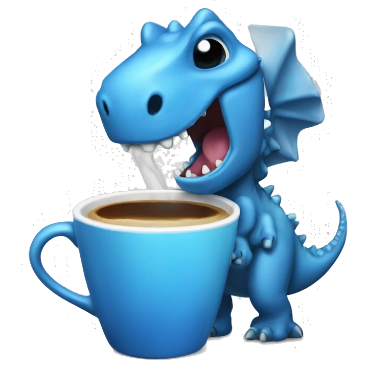 Blue dinozaurr drink coffee  emoji