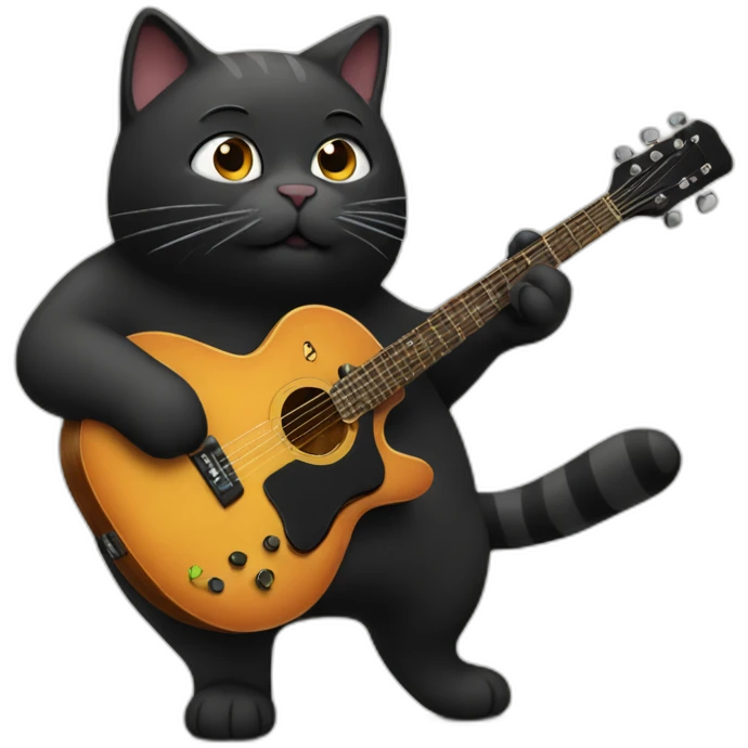 Black fat cat playing guitar emoji