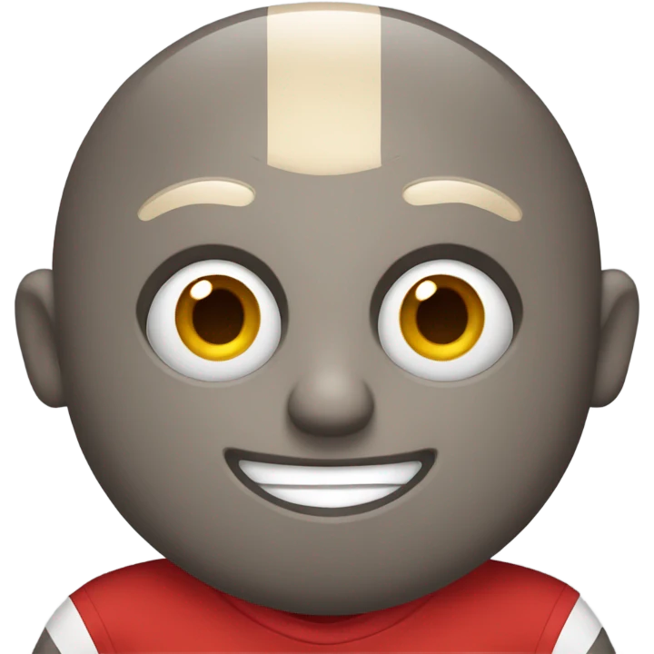 Mascot with a vertically stripped grey and red shirt. He has a head that is a massive buckeye nut no hair emoji
