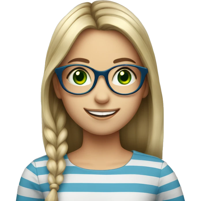 smiling girl in striped shirt green eyes blue glasses  emoji