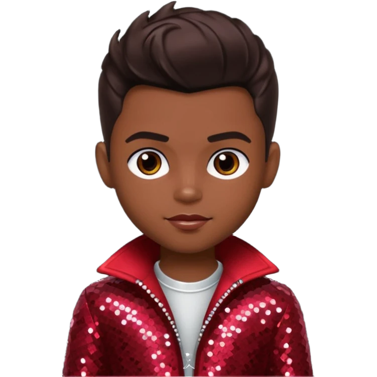 Dylan from Bratz Boyz with medium dark skin, dark brown hair and dark red sequin outfit emoji