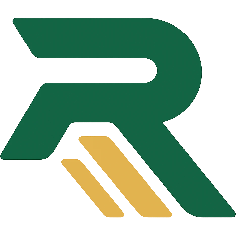 Change the logo to a bold and modern style with a green and gold color scheme, keeping the design sharp and clean with a transparent background. emoji