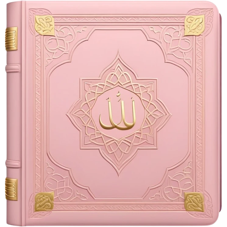 Baby pink Quran, Muslim holy book with gold accents, soft pastel pink emoji