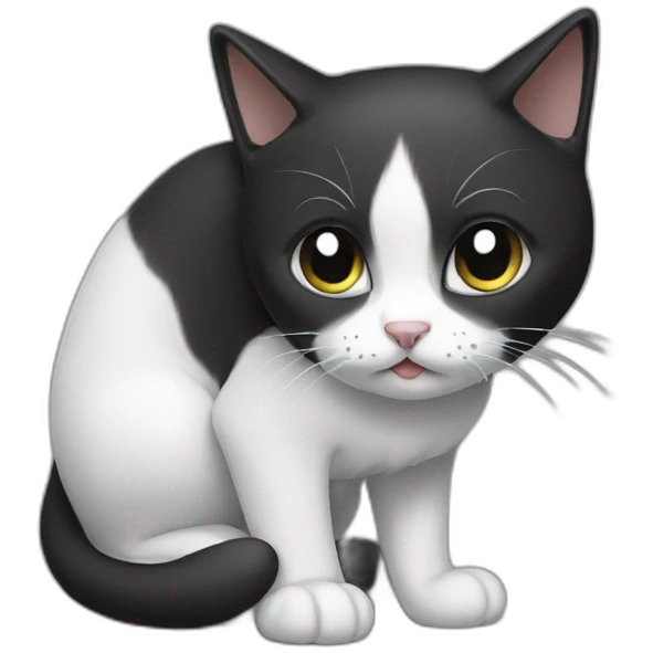 black and white cat bowing emoji