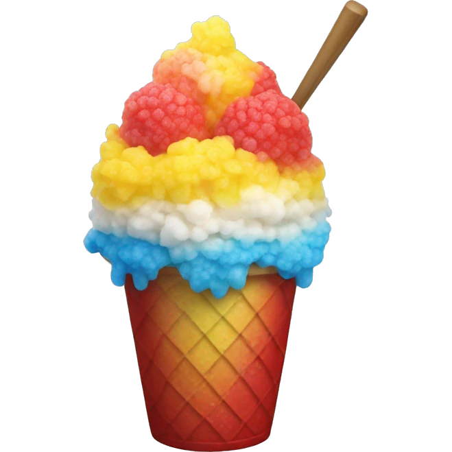 Hawaiian shaved ice with the colors red, yellow and blue emoji