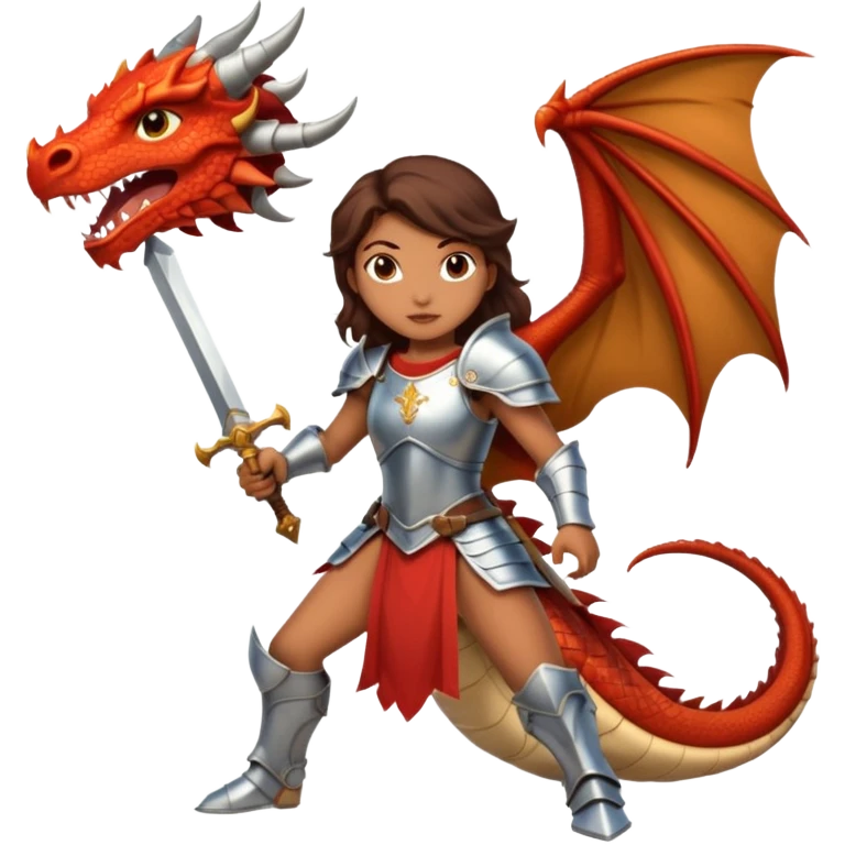 a fierce Latina in armor sword fighting a dragon emoji