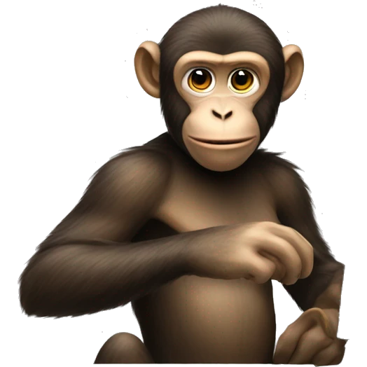 A monkey at a computer. There's a lot of money next to it. emoji