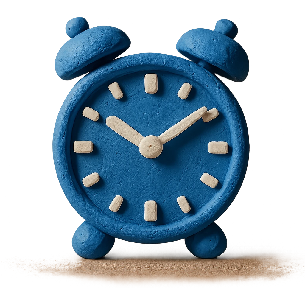 claymation style clock with Dayforce blue and white emoji