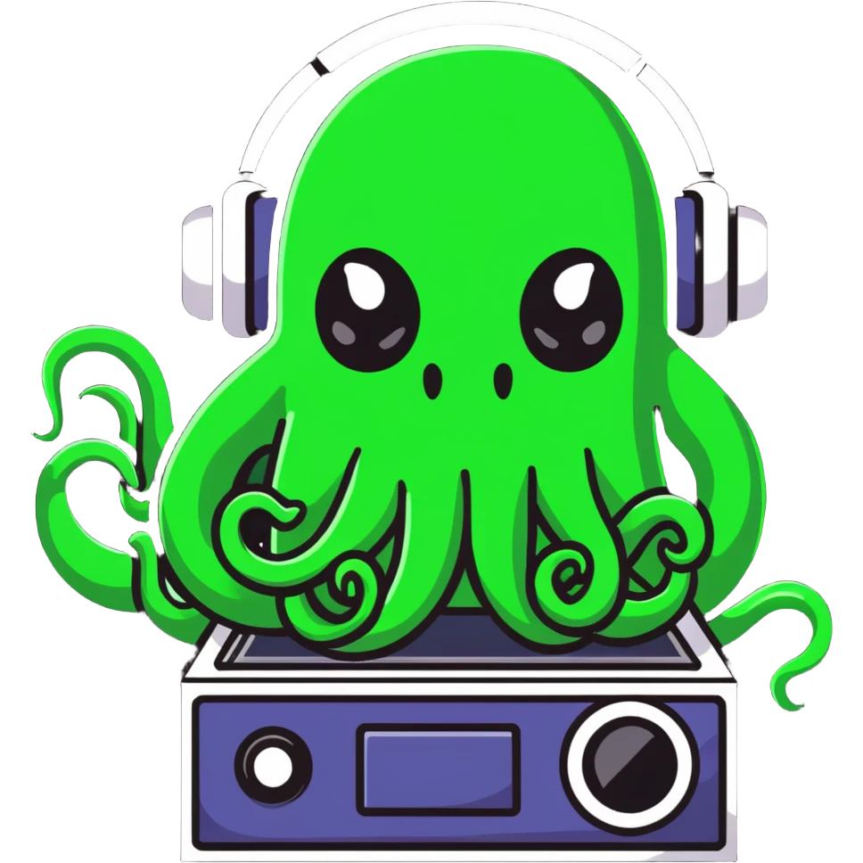Lovecraftian Cthulhu monster with tentacle face operating audio equipment emoji