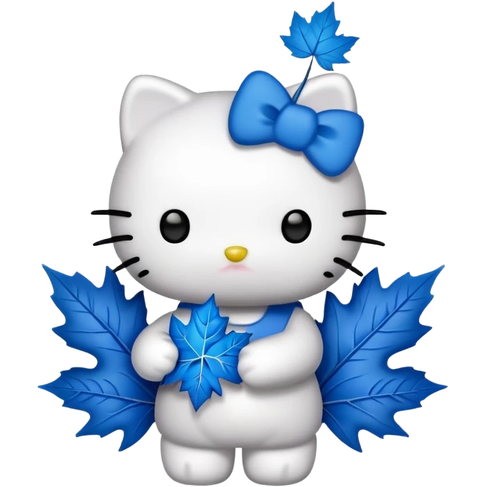 hello kitty holding a blue maple leaf emoji
