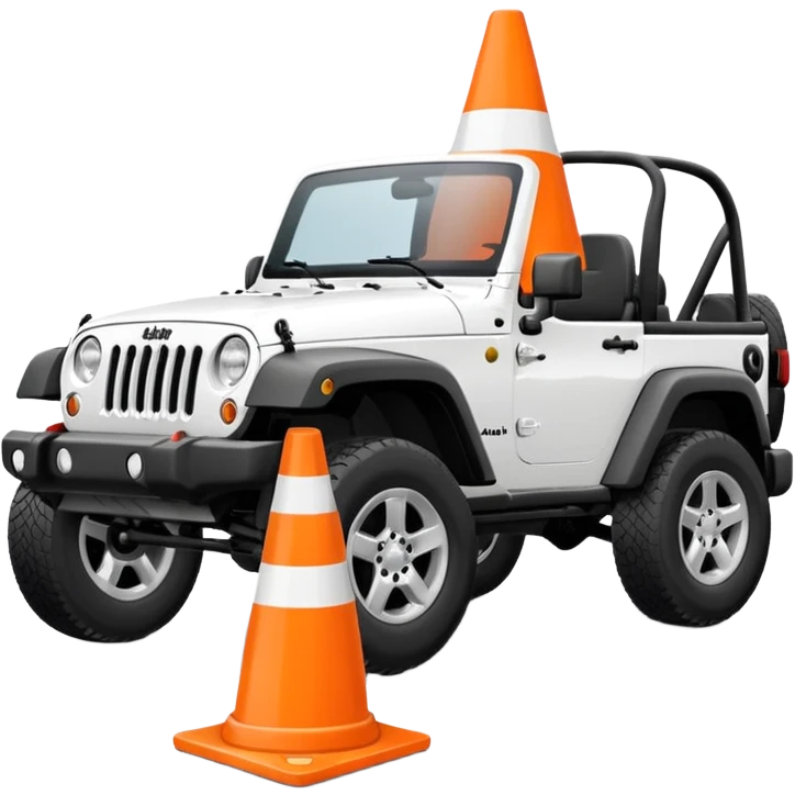 Jeep Wrangler driving over an all-white traffic cone, emoji style, tire contact visible emoji