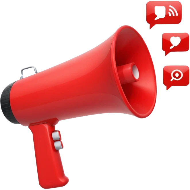 megaphone with social media icons around emoji