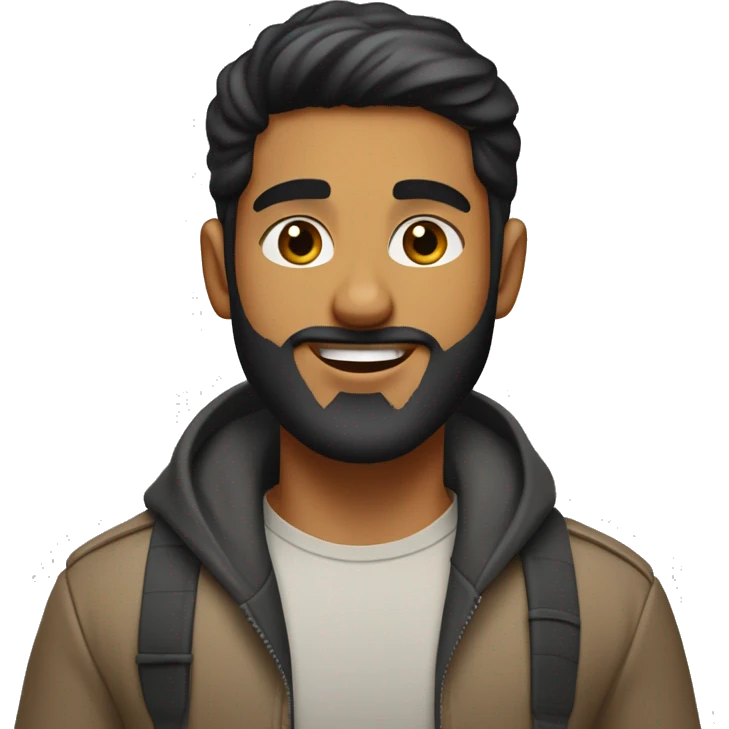 Young fratty college-aged guy with a very light punjabi skin tone, thick cool dark hair with fade on the sides, neatly trimmed beard, and an oval-shaped face. emoji