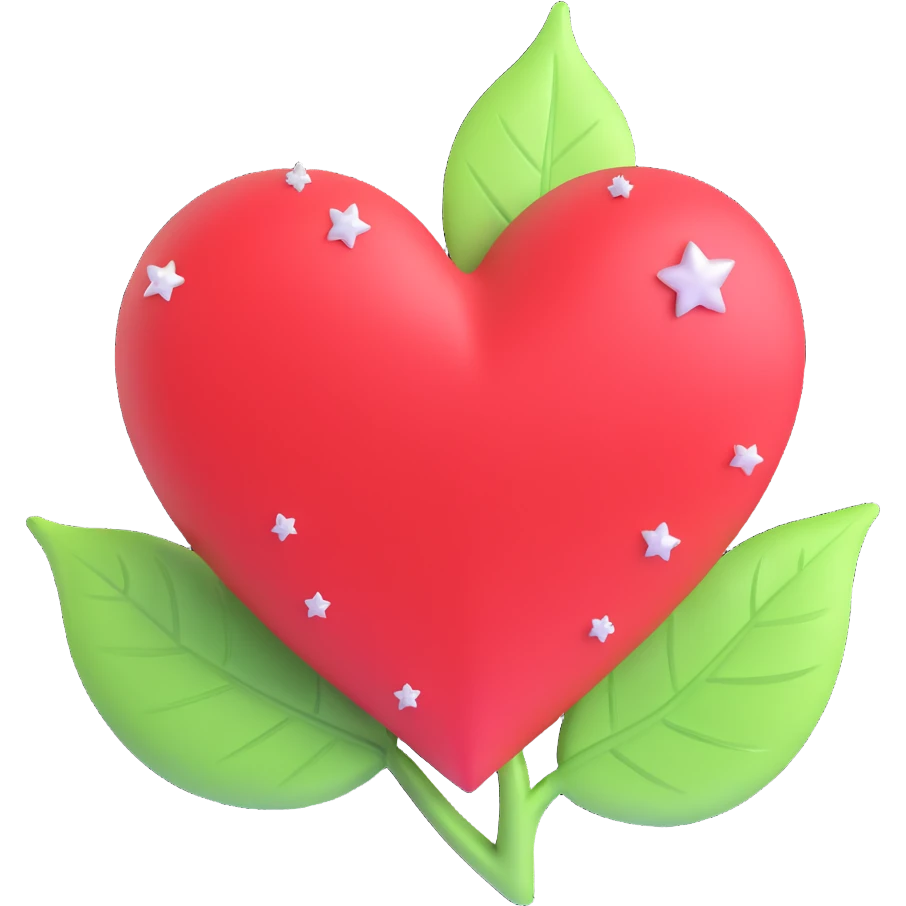 3D icon of a heart with sparkles and a leaf, symbolizing natural beauty and selfcare, clean and fresh look emoji