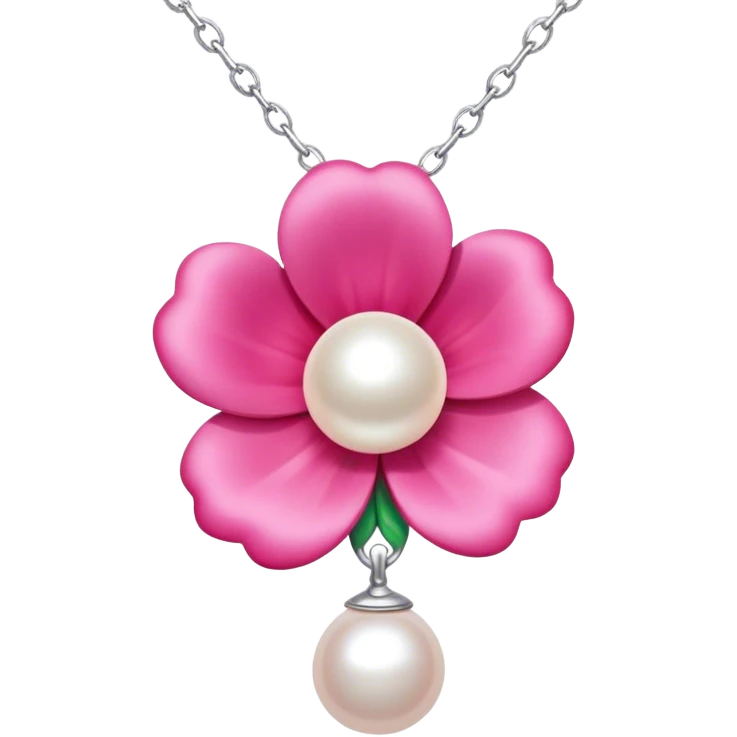 pearl bright pink necklace with flower pendant in middle emoji