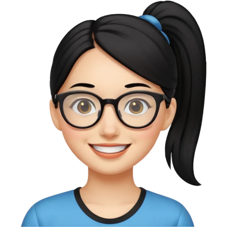 안경 쓰고있는 검은색 머리 한쪽만 포니테일하고 잇는 여자애를 그려줘 emoji
