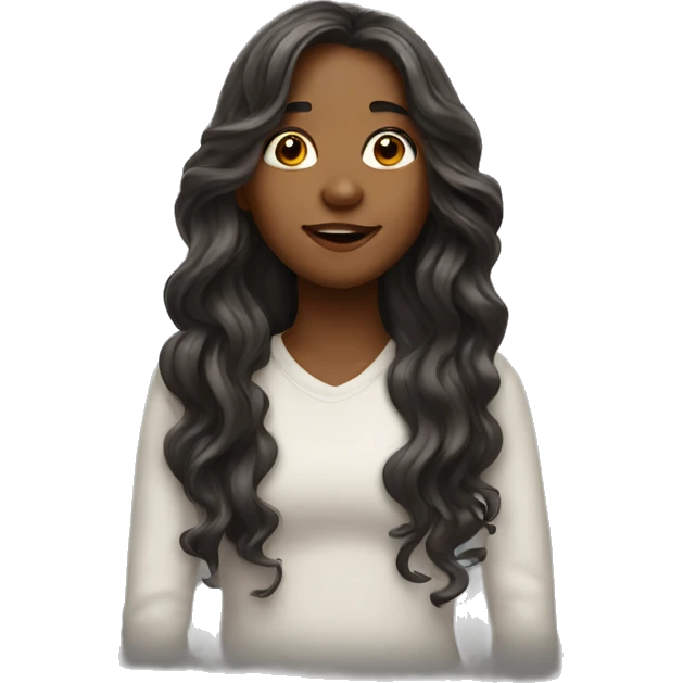 Girl with long wavy hair with hand over her mouth realistic  emoji