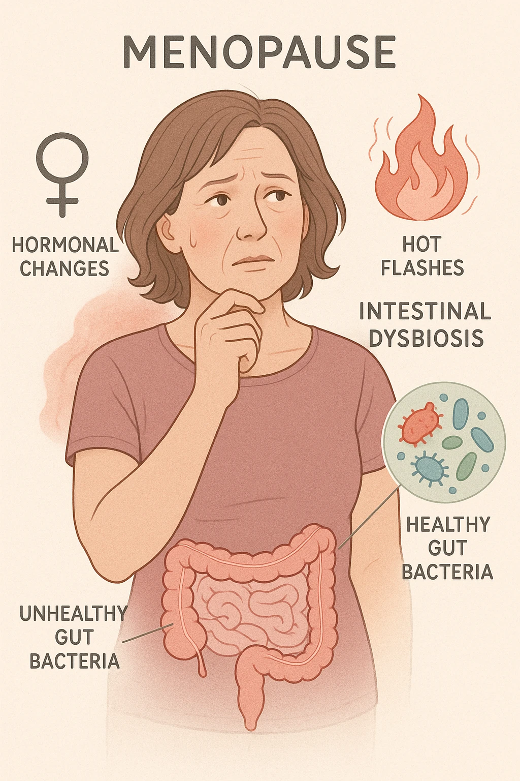 donna in menopausa con la disbiosi intestinale emoji