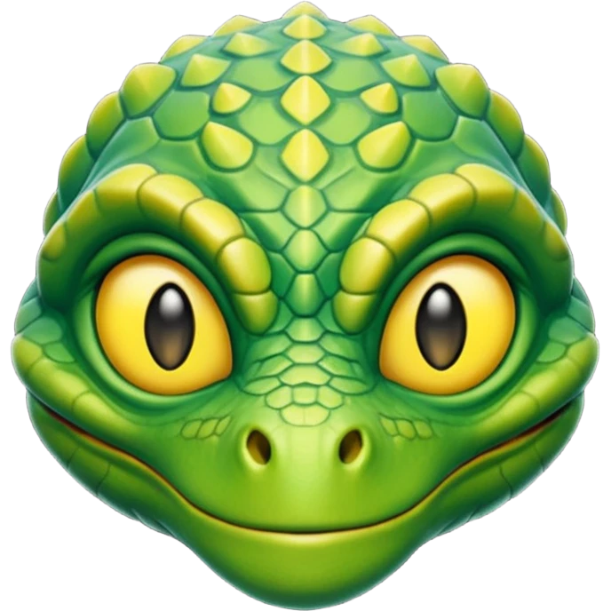 Reptilian alien head, green scales, yellow eyes, cartoon emoji, no background emoji