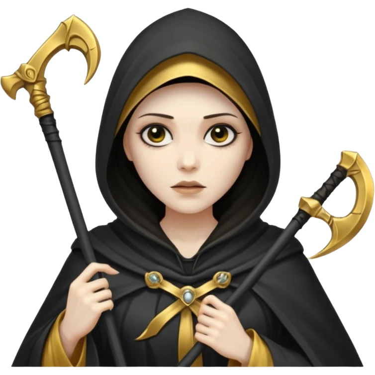 woman grim reaper in a gold cloak with scythe emoji