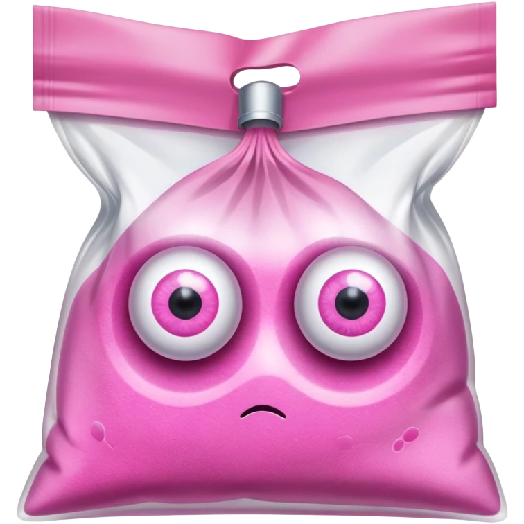 Clear Plastic bag with pink powder with eyeballs emoji