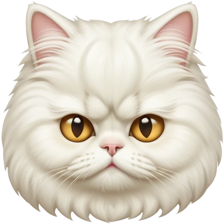 Cinematic Grumpy White Persian Cat Portrait Emoji, Head tilted playfully with a hint of sass, fluffy white fur with subtle hints of cream and golden tones, Simplified yet hilariously chubby features, highly detailed, glowing with a warm but undeniably grumpy glow, high shine, a mix of lazy and uninterested, stylized with a touch of whimsy, bright but with an expression of sheer disdain, soft glowing outline, capturing the essence of a mischievous yet chubby, grumpy kitty, so endearing it feels like it could stretch out of the screen and sarcastically demand attention with its iconic, grumpy charm! emoji