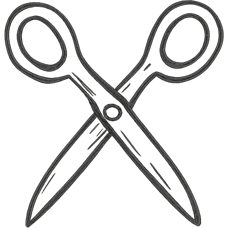 two scissors interlocked, minimal style, simple lines, hand drawn black outline emoji