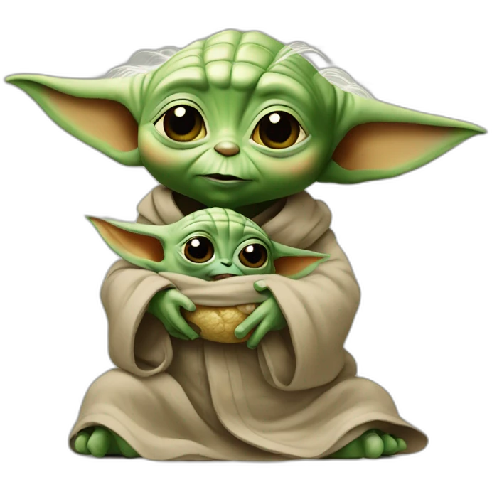 Realistic Yoda holding baby Yoda emoji