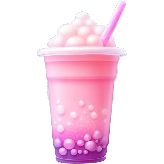 Gradient Bubble Tea "A pastel pink bubble tea with a dreamy gradient from pink to white, sparkling tapioca pearls at the bottom, and a soft glowing straw with light trails." emoji