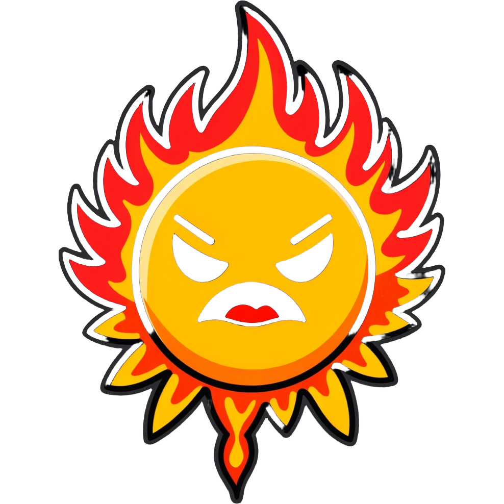 "A highly expressive emoji-style face with wide, bloodshot eyes and an open mouth, breathing a large burst of fire. The emoji has an exaggerated, cartoonish look with bright yellow and orange tones. The fire is detailed with red, orange, and yellow flames, creating a dramatic effect. emoji