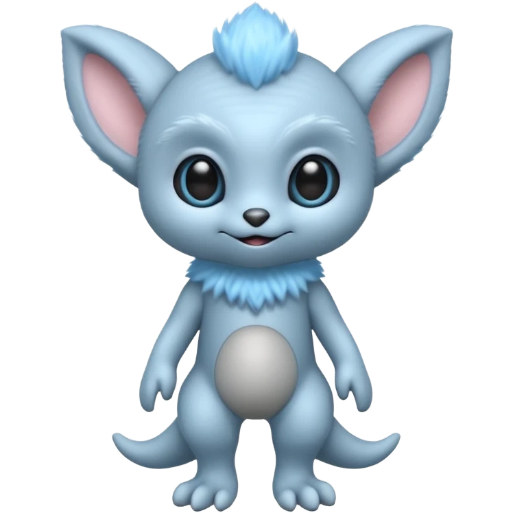 full body ...cute peacefull alien furry with 2 legs ....it has 1 eye....stands upright and looks intelligent ...wears clothing. is light grey and light blue..looks happy and cuddly... doesnt have eyes on face, there is a appendage coming from top of head with a single large eye emoji
