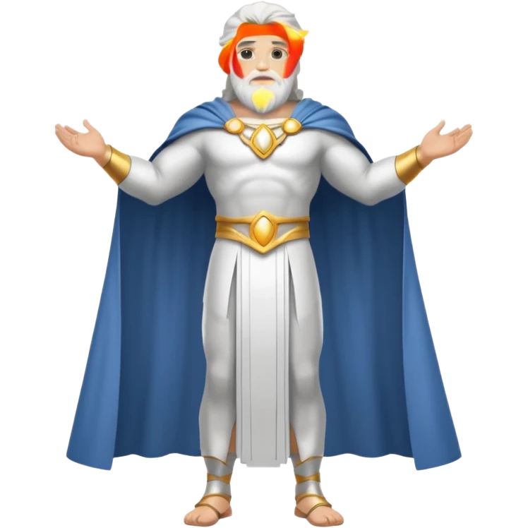 fullbody silverhair god ZEUS, white back cape, standing still rearview emoji