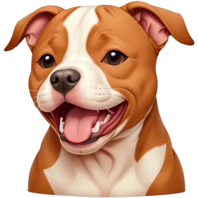 Cinematic Cute Yawning Red/Fawn Staffordshire Bull Terrier Portrait Emoji, Head tilted slightly with a dramatic, wide-open yawn, showcasing a smooth red/fawn Fur with crisp white accents, floppy ears slightly drooping, round dark eyes barely open in drowsy contentment, Simplified yet irresistibly adorable features, highly detailed, glowing with a soft, cozy glow, high shine, relaxed yet expressive, stylized with a touch of whimsy, bright and endearing, soft glowing outline, capturing the essence of a sleepy yet affectionate guardian, so drowsy it feels like it could stretch right out of the screen and curl up for a nap! emoji