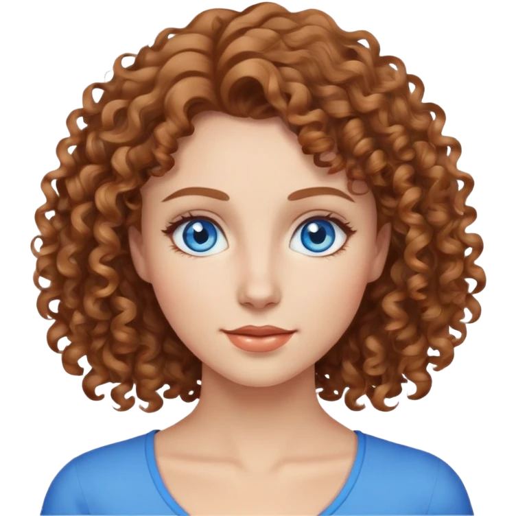 woman with long light brown curly brown hair and bright blue eyes  emoji