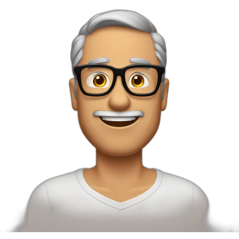Imagen al estilo Disney Pixar de hombre de 55 años, pelo  canoso, gafas, sin afeitar y complexión fuerte emoji