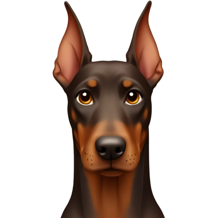 Different shades of brown Doberman without cropped ears looking forward and happy  emoji