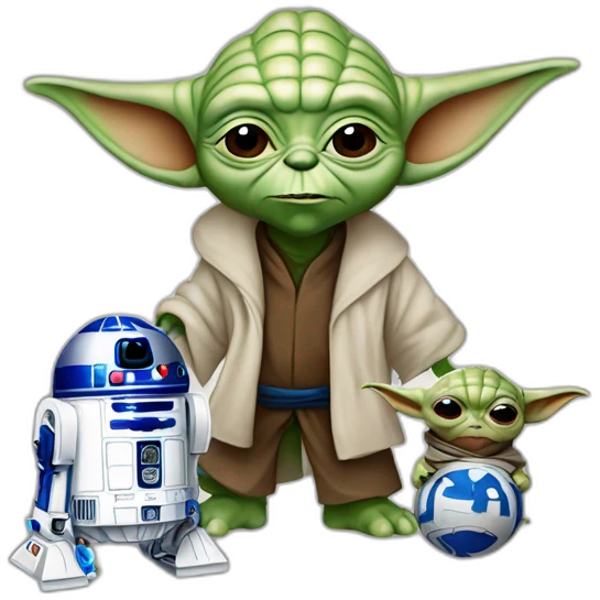 Yoda with R2D2 and Papa Smurf behind him emoji