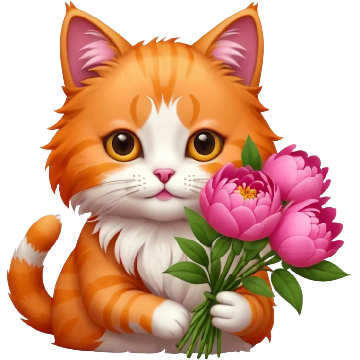 Cute cat Handing pink peonies like reaching a hand and handing them out a bouquet of them not a physical hand the cats hand  emoji
