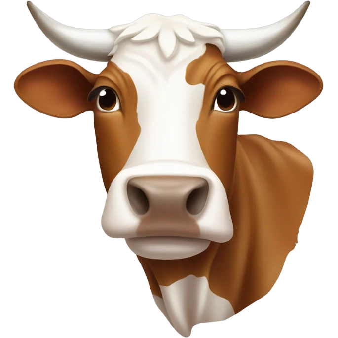 Longhorn brown cow with white tape over his nose that says bevo emoji