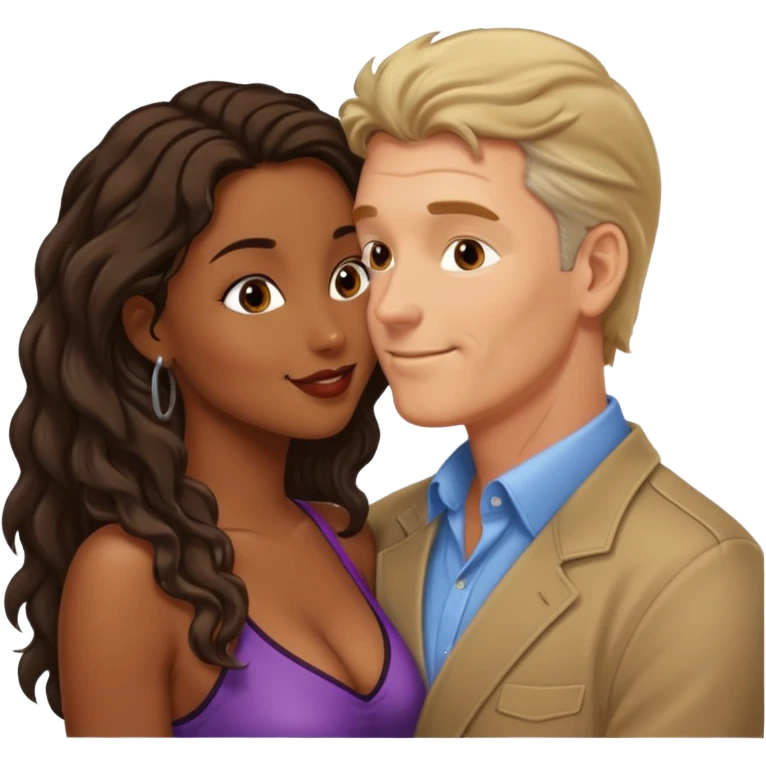 middle age white man kissing a sexy dark skin girl locks emoji
